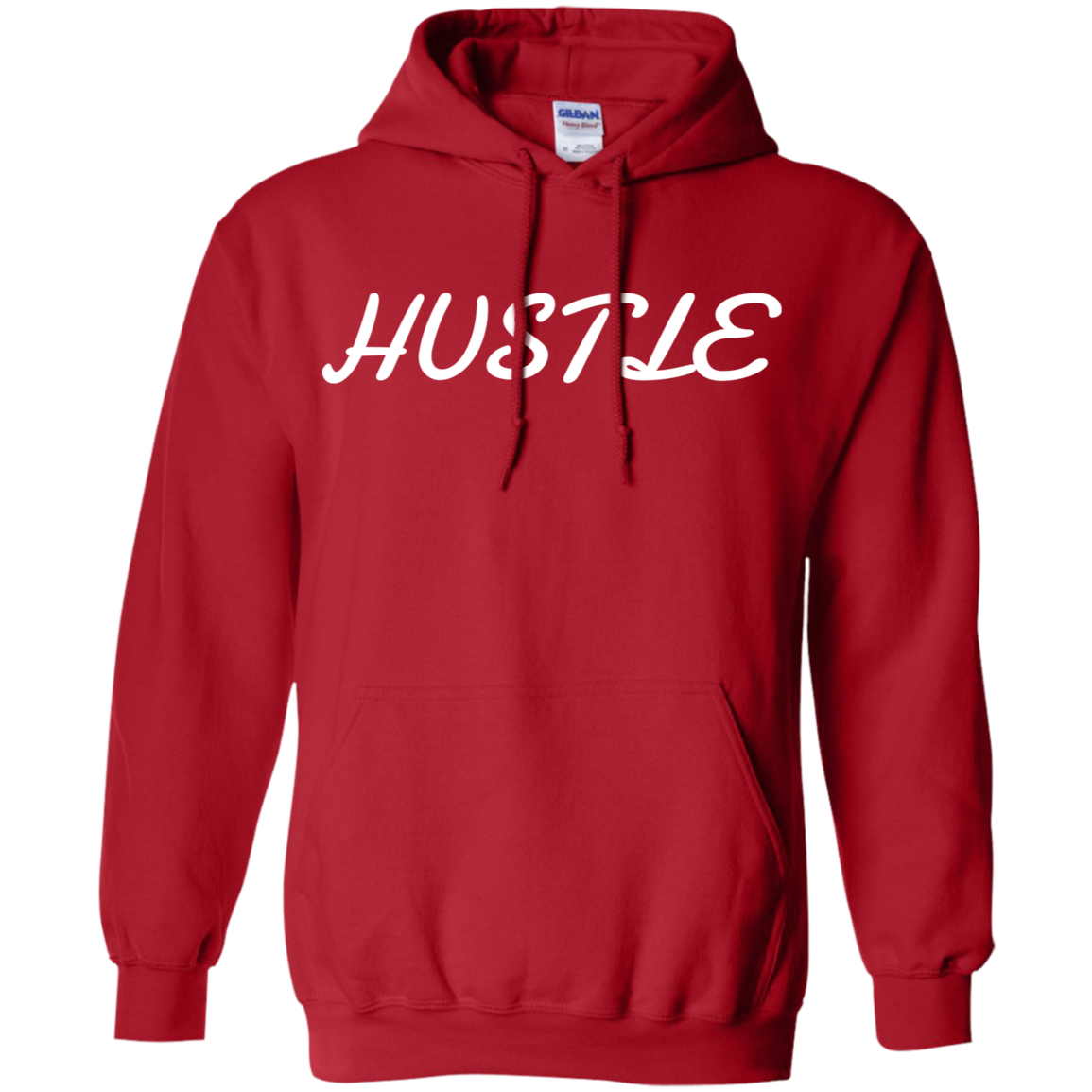 HUSTLE G185 Gildan Pullover Hoodie in various colors, showcasing its smooth fabric and pouch pocket.